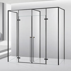 Paroi de douche haut de gamme tout-en-un en verre trempé avec double porte et grande cabine dorée - Product Image 1