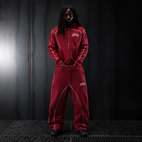 Ensemble de survêtement en molleton de coton biologique mélangé avec fermeture éclair et pantalon de jogging pour homme, personnalisable avec LOGO brodé et passepoil, style athleisure décontracté