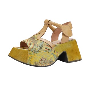 2025 Summer Women's High Top Open Toe Pure Cowhide <b>Sandals</b> High Heel Chunky Heel <b>Elastic</b> Band Buckle Hard-Wearing Fashion Trend - Product Image 3