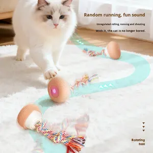 2025新しいスタイル自動回転猫玩具ティーズボールサウンド & レコーディングセルフエンターテインメントロープノット付きローリングボール玩具 - Product Image 2