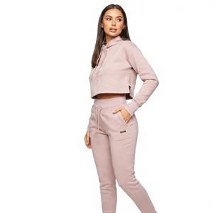 Conjunto Deportivo de Felpa con Capucha para Mujer, Color Rosa, Manga Larga, Color Sólido, Casual, Transpirable, Pantalones de Algodón, Bolsillos Laterales, Cierre de Cremallera - Product Image 1