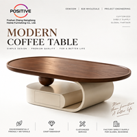 Table basse ovale avec tiroir de rangement, style moderne du milieu du siècle, design Wabi Sabi, mobilier de salon de luxe, fabrication directe en usine OEM