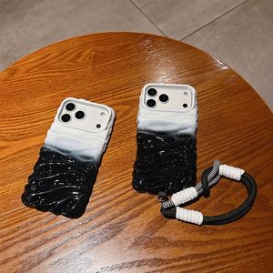 Étui de téléphone en TPU de qualité supérieure avec dégradé noir et blanc contrasté pour 16 Pro Max avec cordon, protection 360°, antichoc - Product Image 4