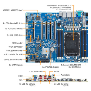 MW53-HP0 LGA4677 เมนบอร์ดเวิร์คสเตชั่น 8 DIMM DDR5 W-3500 W-2500 W-3400 W-2400 4 PCIe Gen5 x16 8 SATA ช่องเสียบ Wi-Fi - Product Image 3