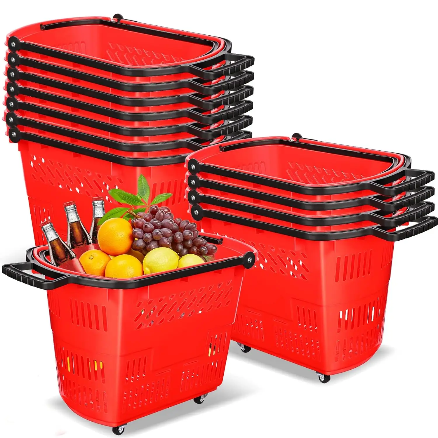 Mini panier d'épicerie de 20 L avec poignées Grand panier d'épicerie en plastique portable pour les magasins de détail avec roues