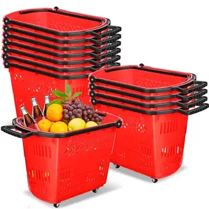 20 L Mini Small Large Grocery Basket With Handles Portable Large Plastic Shopping Basket For Retail Stores With Wheels