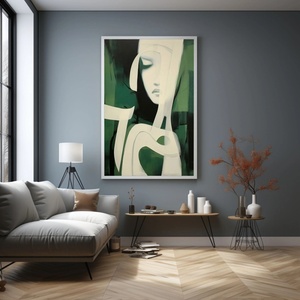 Decoración del Hogar, Lienzo Artístico de Lujo, Arte de Pared Grande, Pintura Abstracta de Rostro de Mujer en Verde y Blanco, Pintura Hecha a Mano, Decoración del Hogar, Arte de Pared - Product Image 3