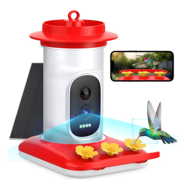 Oniya 5MP Round Hummingbird Feeder with Camera Solar Power AI Smart Identification Cloud Storage Function Ant Moat Protection