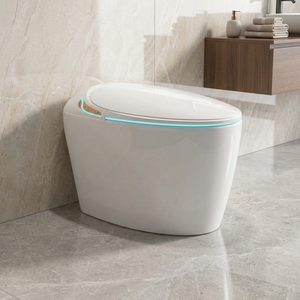 <span class=keywords><strong>WC</strong></span> intelligent monobloc moderne à design incurvé, avec éclairage LED doux d'ambiance nocturne, ouverture et fermeture automatiques du couvercle, séchage à air chaud et bidet intégré - Product Image 1