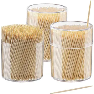 500pcs/box Bamboo Wooden Toothpicks Large Wood Round Toothpicks in Clear Plastic Storage Box