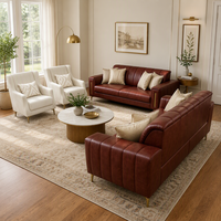 Canapé en cuir ciré de luxe sur mesure de style médiéval mixte haut de gamme, 3 places*2 + 2 fauteuils individuels, pour salon, ensemble de canapés 1+1+3+3
