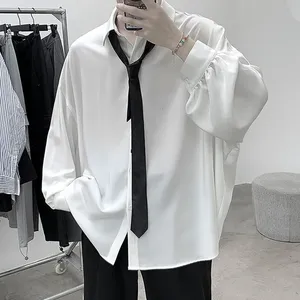 Camicie a maniche lunghe da uomo stile coreano, nere, casual, comode, tinta unita, oversize, traspiranti, vestibilità ampia, stile Harajuku, abbigliamento maschile - Product Image 1