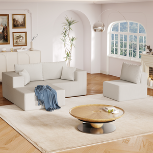 108.3" Sectional Foam Couch L-Shaped <b>Sofa</b> Chaise Lounge Modular Convertible <b>Hotel</b> Set Upholstered Corduroy Beige - Product Image 5