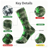 Chaussettes en coton jacquard tie-dye unisexe à motif feuille, style streetwear, nouveauté, personnalisables OEM avec logo