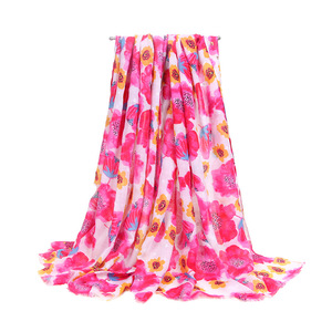 2024 nouvelle mode coquelicot impression feuille d'or frange écharpe châle motif Floral Foulard Hijab Wrap 6 couleurs automne <span class=keywords><strong>saison</strong></span> en gros - Product Image 2
