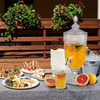 Dispenser Minuman 1.8L Desain Embos, Keran Mulut Lebar, Dispenser Jus Bir, Dispenser Minuman Kaca Kristal untuk Pesta Pernikahan dan Bar
