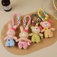 Breloques de sac en peluche mignonnes en forme d'ours et de lapin avec cordon coloré, pendentif de poupée faite à la main pour filles et femmes