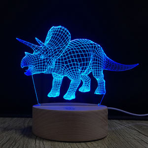 Dinosaurier 3D Holz Nachtlicht Triceratops 3D Illusions lampe 7 Farben Optische USB LED Touch Tisch Schreibtisch Nachtlicht - Product Image 5