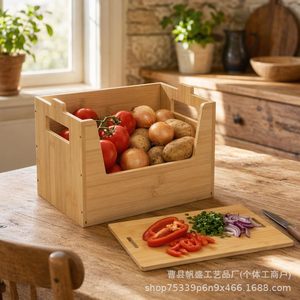 Boîte de rangement en bambou avec planche à découper, couleur bois naturel, pour fruits et légumes, organisateur de cuisine, format bureau - Product Image 1