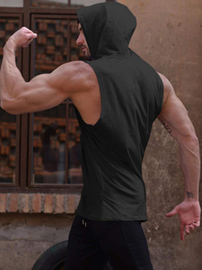 Débardeur de sport à capuche pour homme, taille US, avec logo personnalisé, séchage rapide, élastique, pour entraînement et <span class=keywords><strong>fitness</strong></span> - Product Image 2