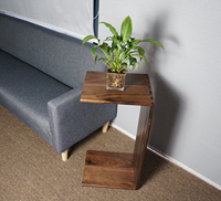 Table basse en forme de C, massif en bois massif noir, style rustique et Antique, meuble de salon