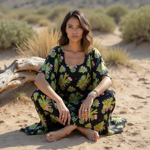 Vestido caftán estampado para mujer, bata larga con cuello en V, vestido Maxi suelto informal, ropa de playa de verano, vestidos de estilo bohemio - Product Image 2