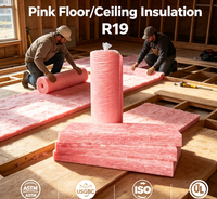Laine de verre ininflammable ASTM C518 US pour isolation de plafond, rouleau pré-découpé R19, 6,25 pouces, non revêtu, rose, ignifuge, en fibres de verre