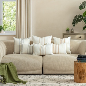 Boho Minimalist Stripe Woven <strong>Cushion</strong> Cover <strong>Long</strong> Sleep Pillowcase Subtle Textures Soft Hues <strong>Throw</strong> Pillow - Product Image 1