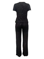 Vente en gros de haute qualité à la mode haut à manches courtes 2 pièces ensemble de pantalons deux pièces à paillettes brodées pour femmes
