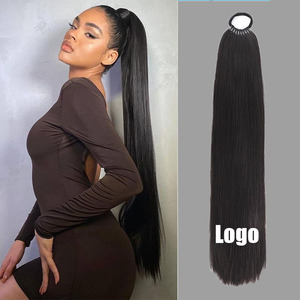Extensiones de Cola de Caballo de Cabello Sintético Liso de 24 Pulgadas al por Mayor, <span class=keywords><strong>Trenzas</strong></span> Falsas de Seda de Alta Temperatura, Naturalmente Esponjosas - Product Image 1