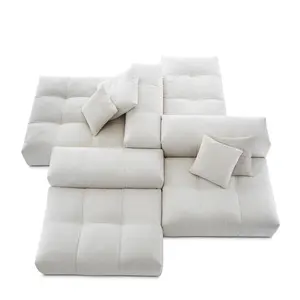 现代舒适客厅萨巴白色亚麻织物模块化组合沙发套装家具