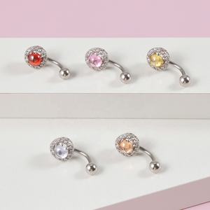 Piercing corporal de acero inoxidable para mujer al por mayor, piercing curvo de ombligo de circonita cúbica de acero quirúrgico, hilo externo, vientre preventivo para alergias - Product Image 4