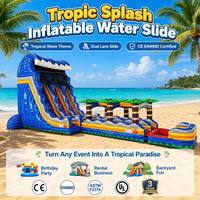 Toboggan aquatique gonflable tropical à double piste pour enfants, idéal pour le jardin, divertissement estival, qualité commerciale, PVC écologique, CE EN4960 ASTM 600KG