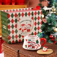 Tasse en céramique créative Père Noël dessin animé avec plateau – Compatible lave-vaisselle et micro-ondes, grande capacité, portable, cadeau de Noël, souvenir de fête