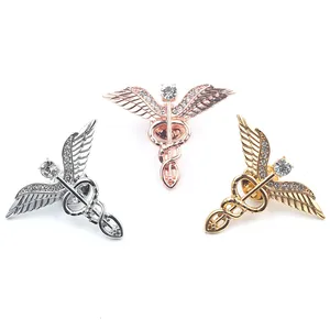 Fashion Elegant Angel Wings Doctor Brooches Accessories Gift Double Snakes Caduceus Medical Brooch Pins