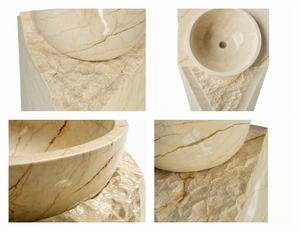 Poulars - Lavabo de Pedestal de Lujo para Montar en la Pared, de Piedra Natural y Artificial, para Lavado de Manos, Sofitel, Beige, Mármol - Product Image 3