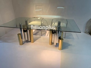 Modern Design Luxury Silver & Gold Touch Screen Dining Table With Stainless Steel Base Tempered Glass <b>for</b> Home or Hotels T56 Mod - Product Image 2