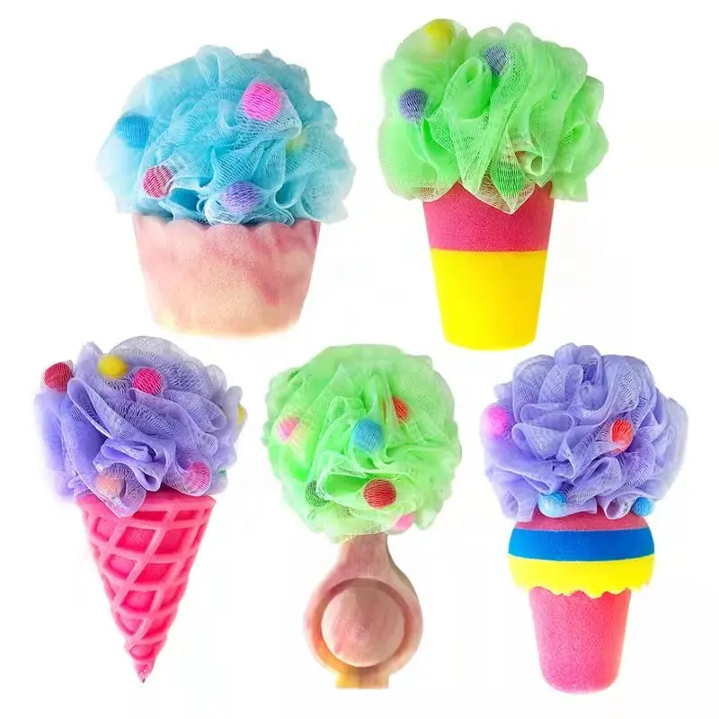 Ice Cream Bath Loofah Sponge  Ice Cream Body Scrubber Exfoliating Loofah for Kids Bath Spa and Shower