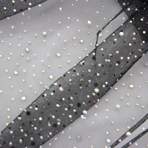 Tissu en dentelle extensible en maille de polyester avec strass transparents Keering pour vêtements et robes pour femmes - Product Image 4