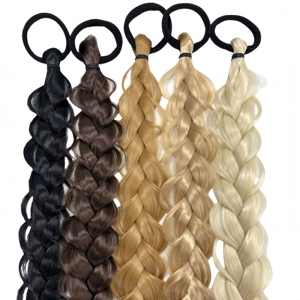Extension per Coda di Cavallo Sintetica Intrecciata con Elastico, 24 Pollici, Trecce Lunghe Intrecciate a Mano, Bionde, Marroni, Nere per Donne - Product Image 5