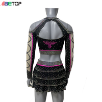 Uniforme de cheerleading personnalisé avec strass, haut court à bretelles longues avec jupe superposée, polyester et élasthanne, logo d'équipe personnalisable