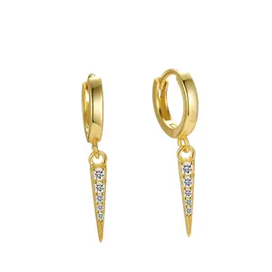 Mode minimaliste 925 argent Sterling incrusté Zircon géométrique longue barre boucles d'oreilles pour femmes bijoux accessoires