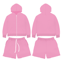 100% coton Logo personnalisé hommes ensembles courts broderie survêtements joggeurs costumes deux pièces ensembles sport fermeture éclair à capuche sweat