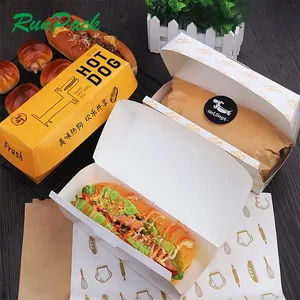 Disposable Take Away Custom Design Food Grade Fast Food Sausage Ham Hot Dog Burger Packaging Box