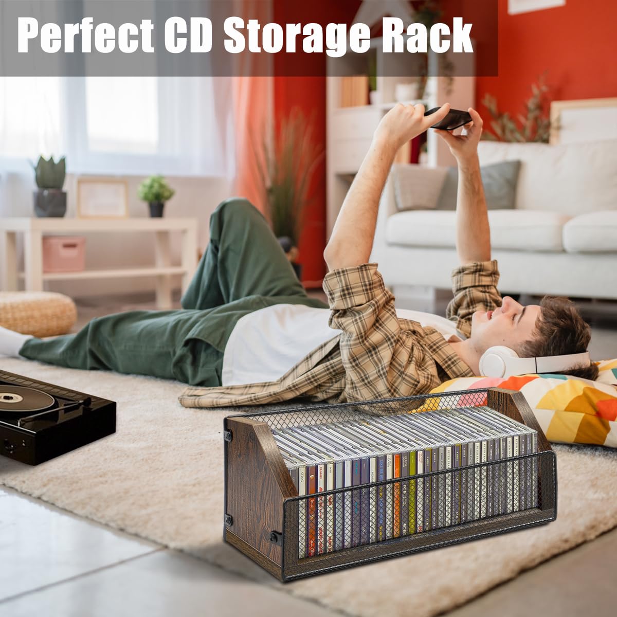 Wooden CD Organizer Rack Retro-style CD Rack Shelf Holds up 32 CDs