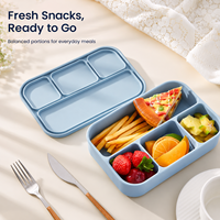 Boîte à lunch bento portable personnalisée YMS en silicone sans BPA, mignonne, 4 compartiments, compatible micro-ondes, lave-vaisselle, résistante à la chaleur