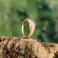 Bague Chevalière Minimaliste en Acier Inoxydable avec Cabochon Ovale Opale Rose, Verte, Blanche, Bleue, Turquoise, Œil de Chat, Or, Argent – Bijoux Unisexe