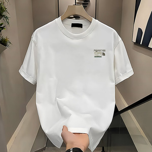 100% algodón puro sólido 180g Anti-Pilling Casual Loose Fit manga corta Camiseta de <span class=keywords><strong>hombre</strong></span> 2025 verano estilo americano - Product Image 4