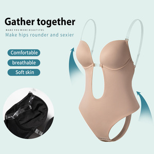 Sexy Full Bodyshaper mujeres Deep <span class=keywords><strong>V</strong></span> Convertible Bra Tanga Body Backless acolchado Push up ropa interior adelgazante Shapewear - Product Image 3