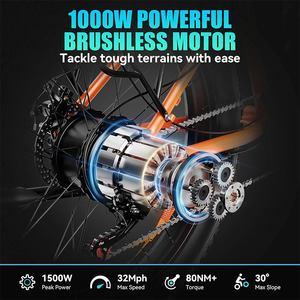 Bicicleta Eléctrica de 1000W, Batería de 48V 15AH, Neumáticos Gruesos, Bicicleta Eléctrica de 26 Pulgadas <span class=keywords><strong>X</strong></span> 4 Pulgadas para Nieve y Playa, 7 Velocidades, 28MPH, para Adultos - Product Image 6